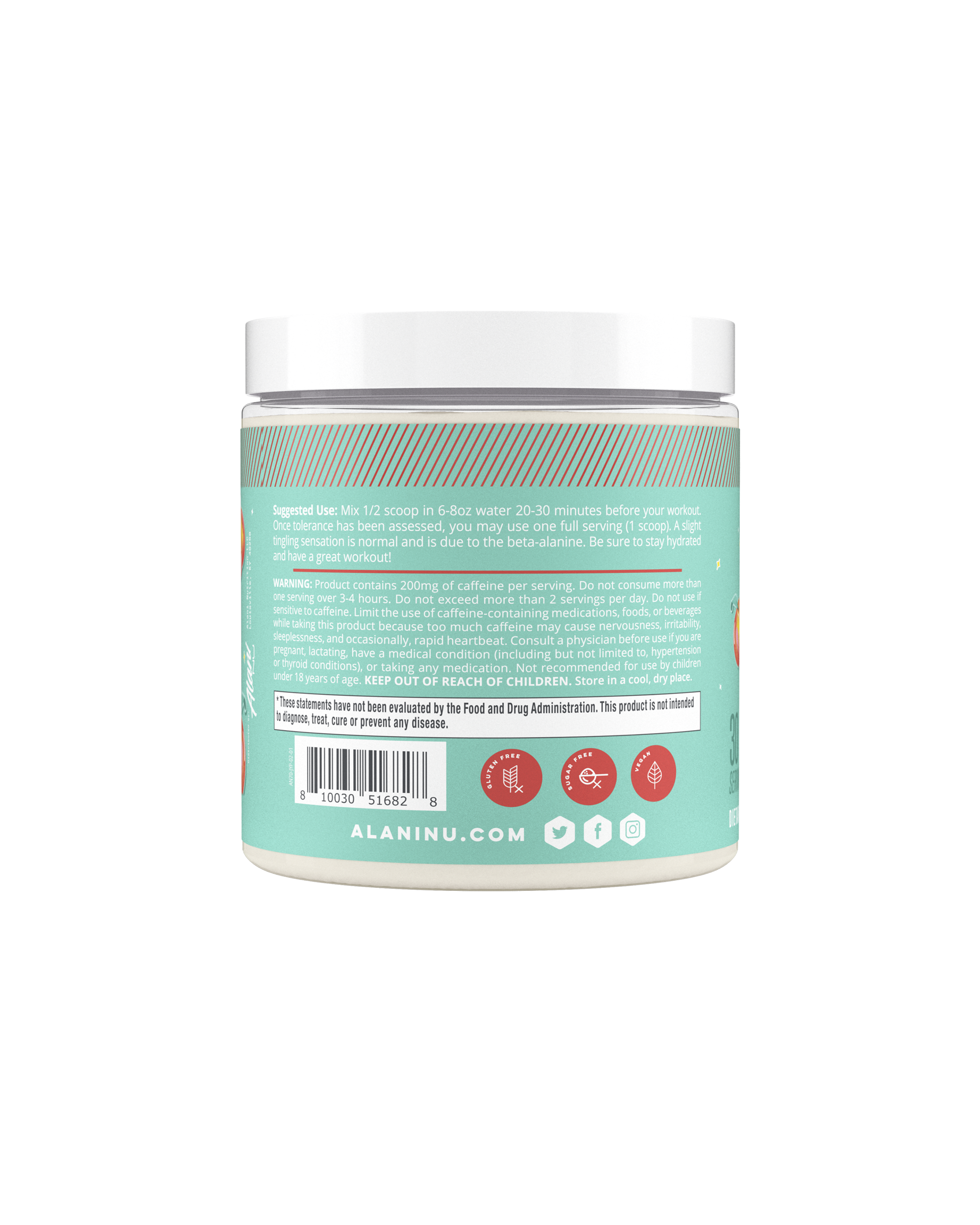 Side view of Pre-workout - Juicy Peach showcasing suggested use of product.