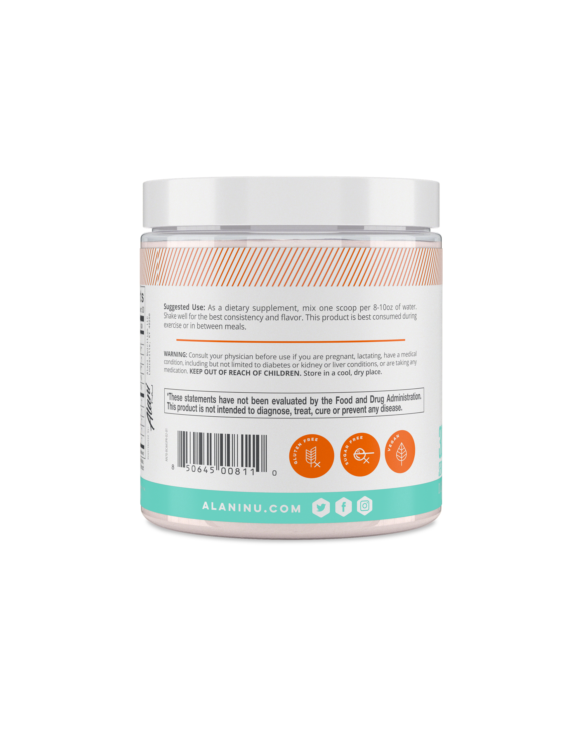 A side view of BCAA in Sour Peach Rings flavor showcasing suggest use of product.