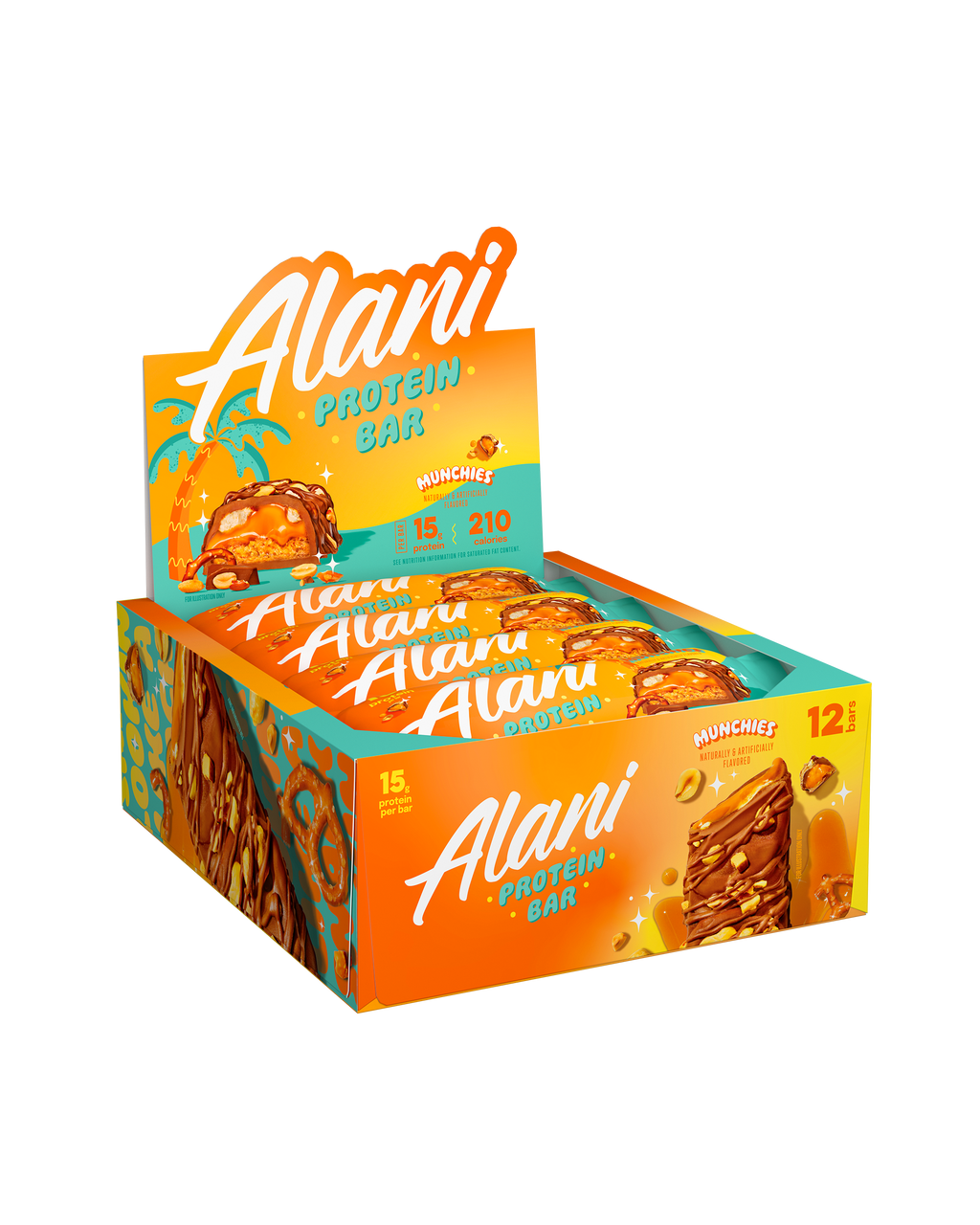 A 12 pack view of protein bar in flavor munchies.