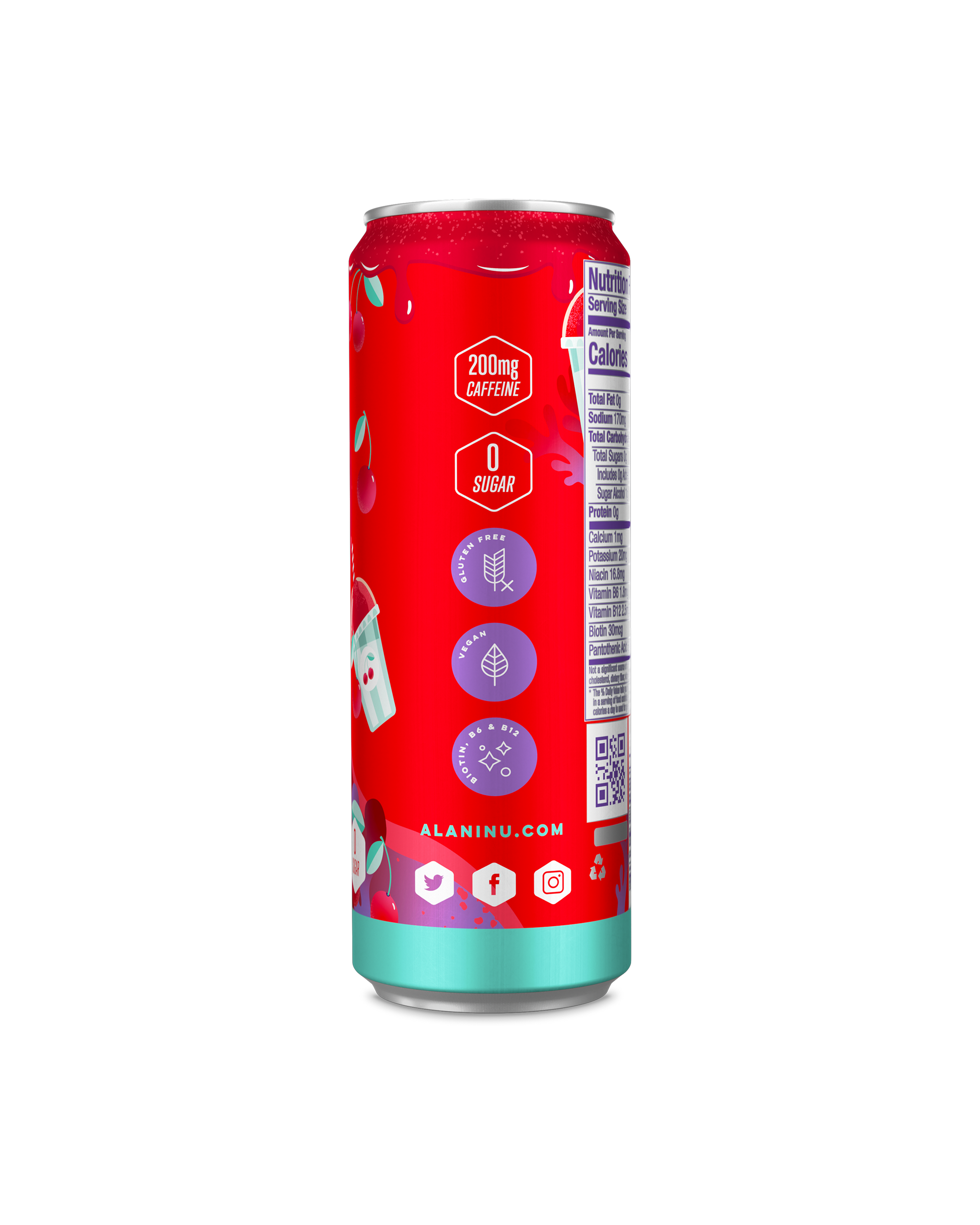A side view of Energy Drink in Cherry Slush flavor showcasing product details.