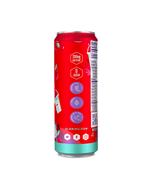 A side view of Energy Drink in Cherry Slush flavor showcasing product details.